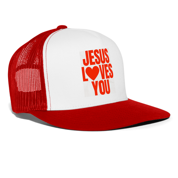 Jesus Loves You Trucker Hat - white/red