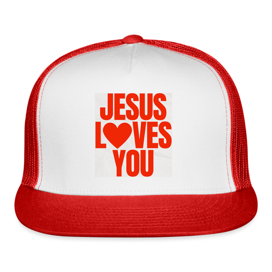 Jesus Loves You Trucker Hat - white/red